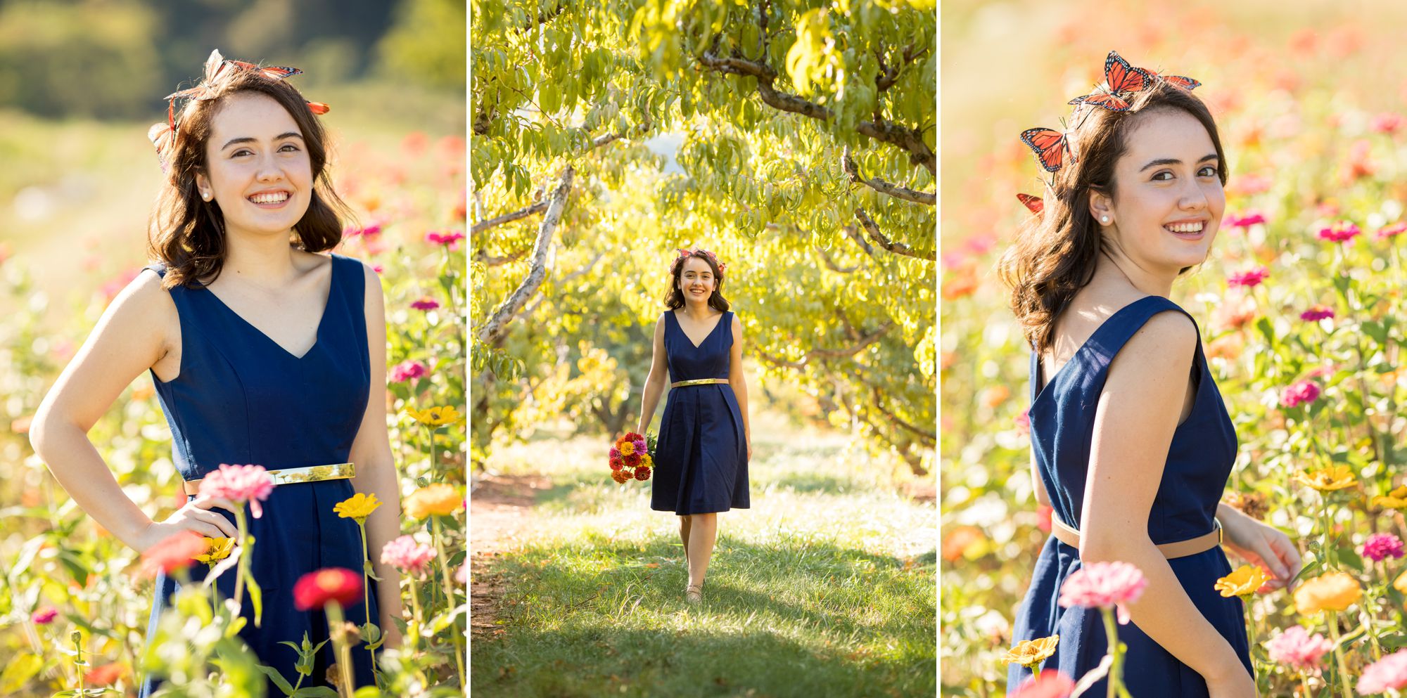 A high school senior includes a DIY butterfly headband in her senior portraits to show more of her creative side