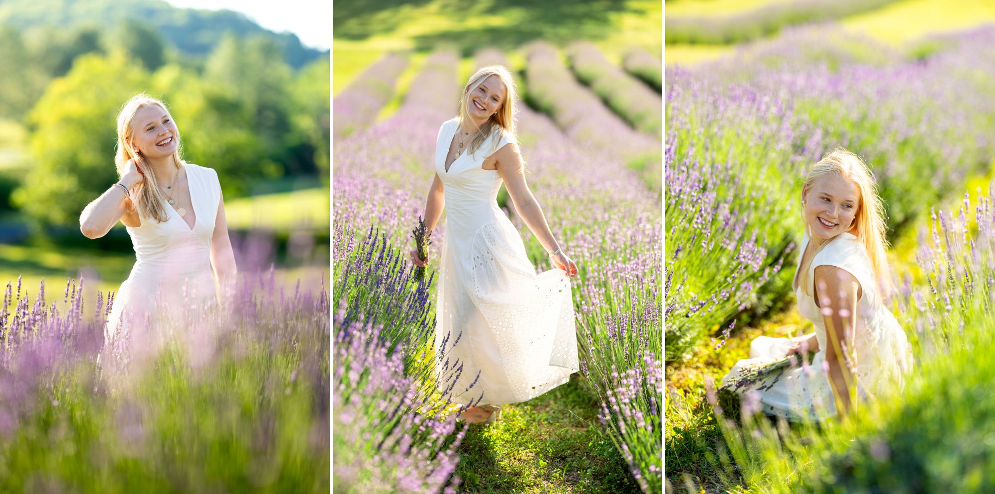 High school senior portraits in a lavender field in Charlottesville Virginia