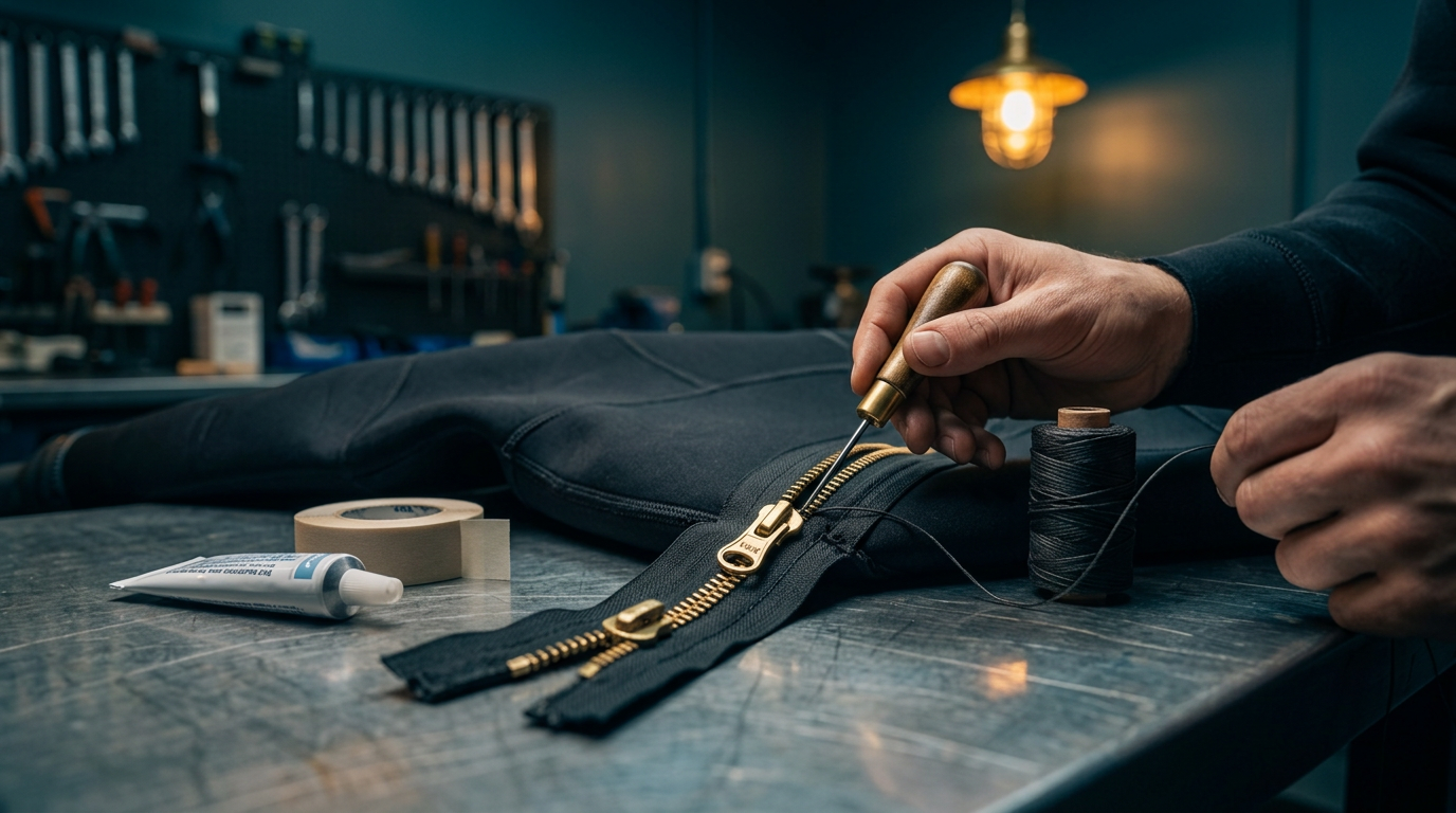 Drysuit zipper replacement with brass YKK zipper