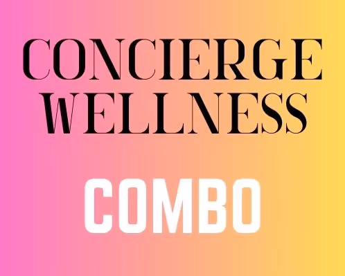 Text reading Concierge Wellness Combo on a pink to yellow gradient background.