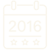 Icon of a calendar page displaying the year 2016 with three stars underneath.