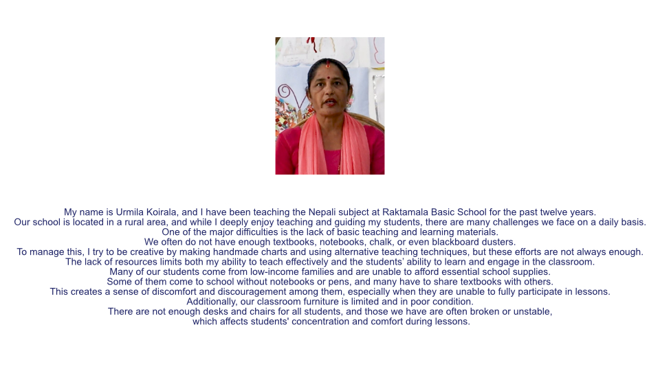 Testimony from school teacher Urmila Koirala