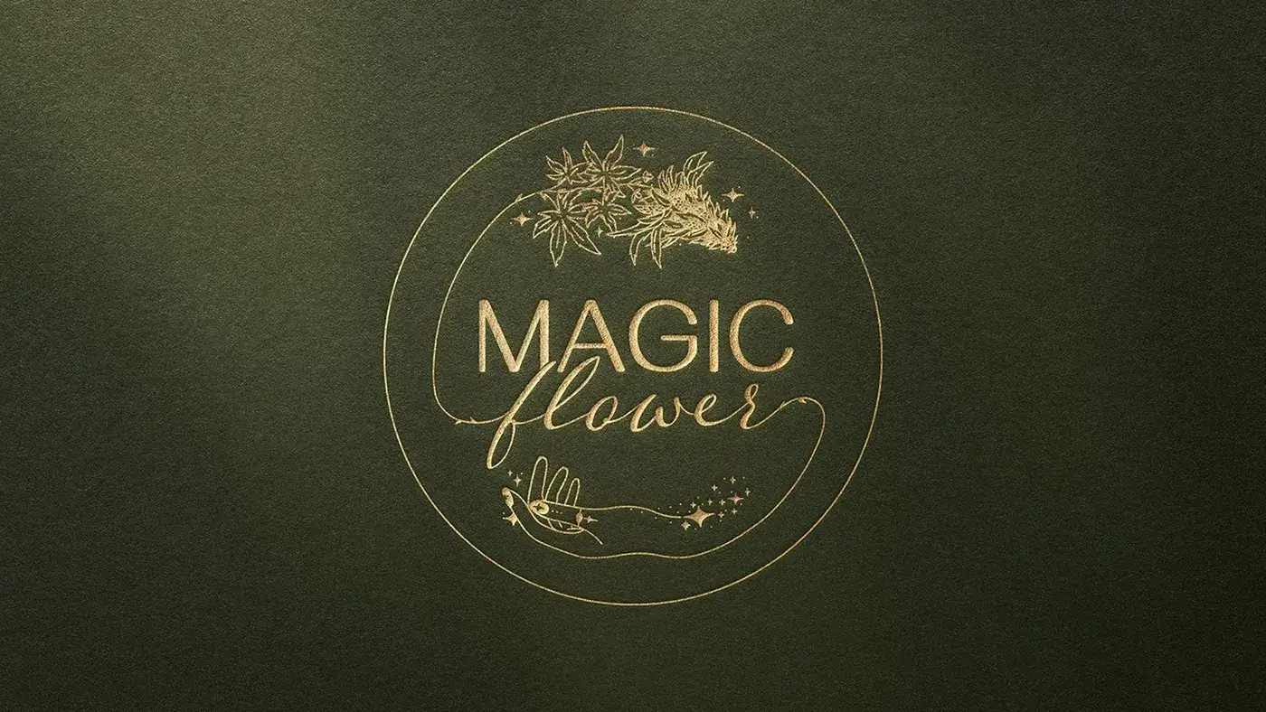 The Magic Flower logo, it looks like the combination of a hand and a marijuana bud, like the flower is growing out of a woman's hand.