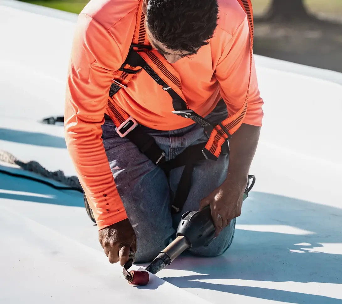 Duro-Last PVC being installed by a roofing contractor.