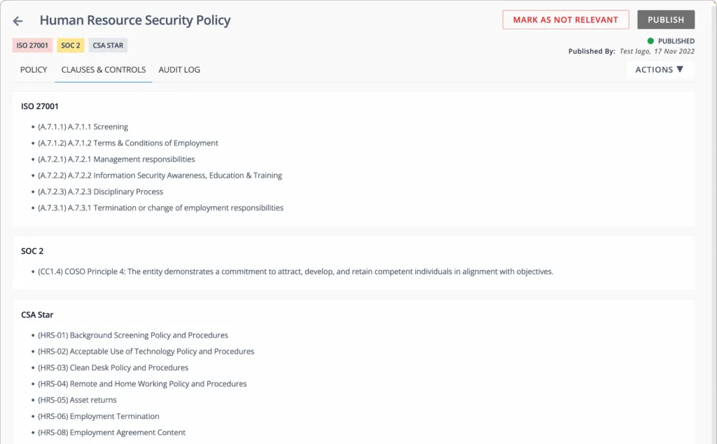 Scrut human resource security policy dashboard