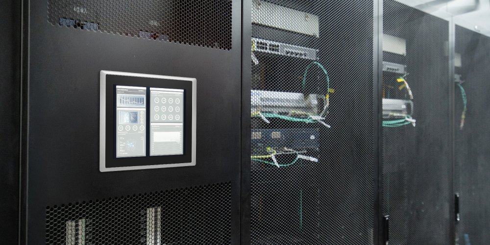 Cincoze industrial panel PC installed on data center liquid cooling equipment for local CDU monitoring.