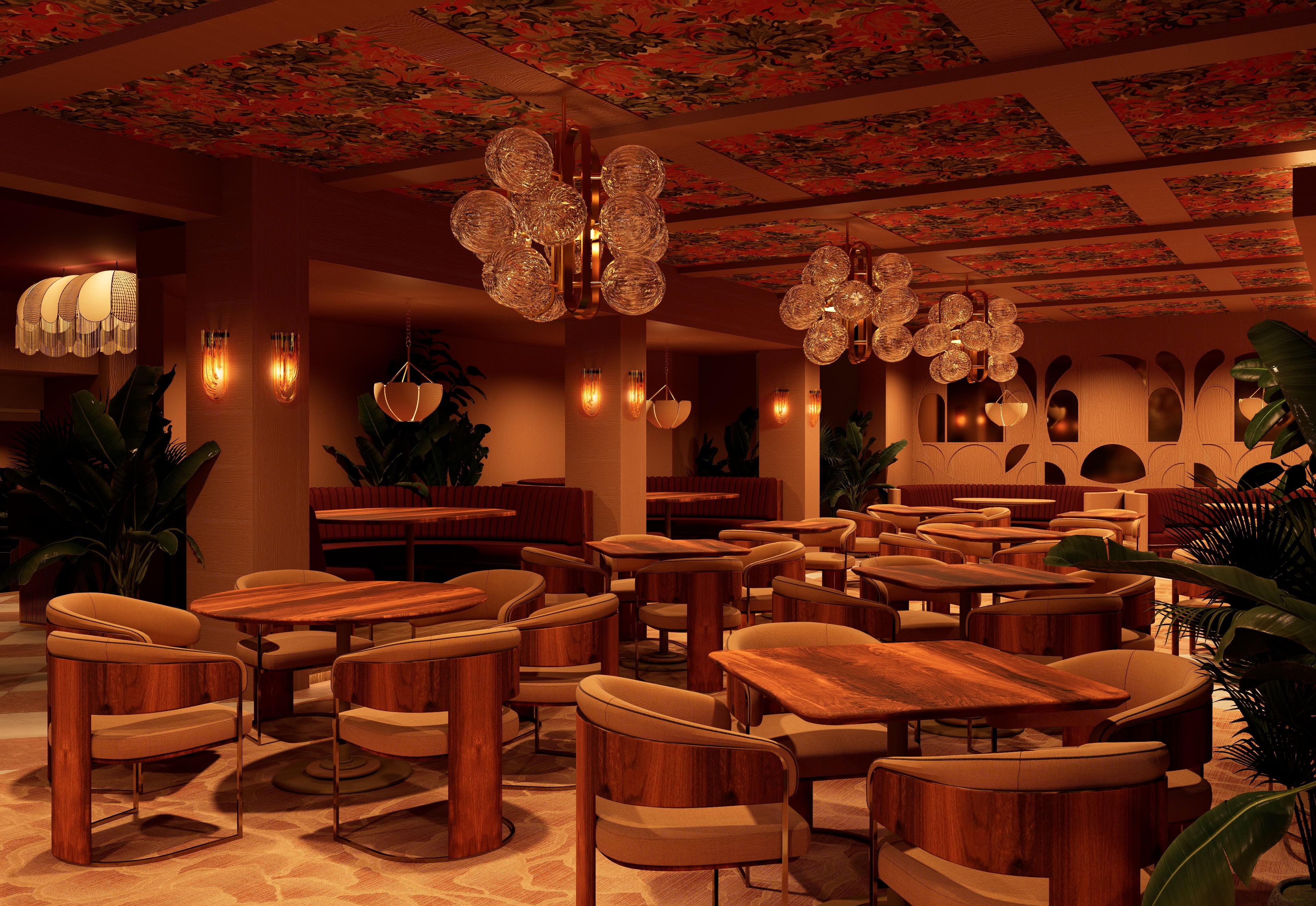 Rendering of the dining room at The Guest House Aspen