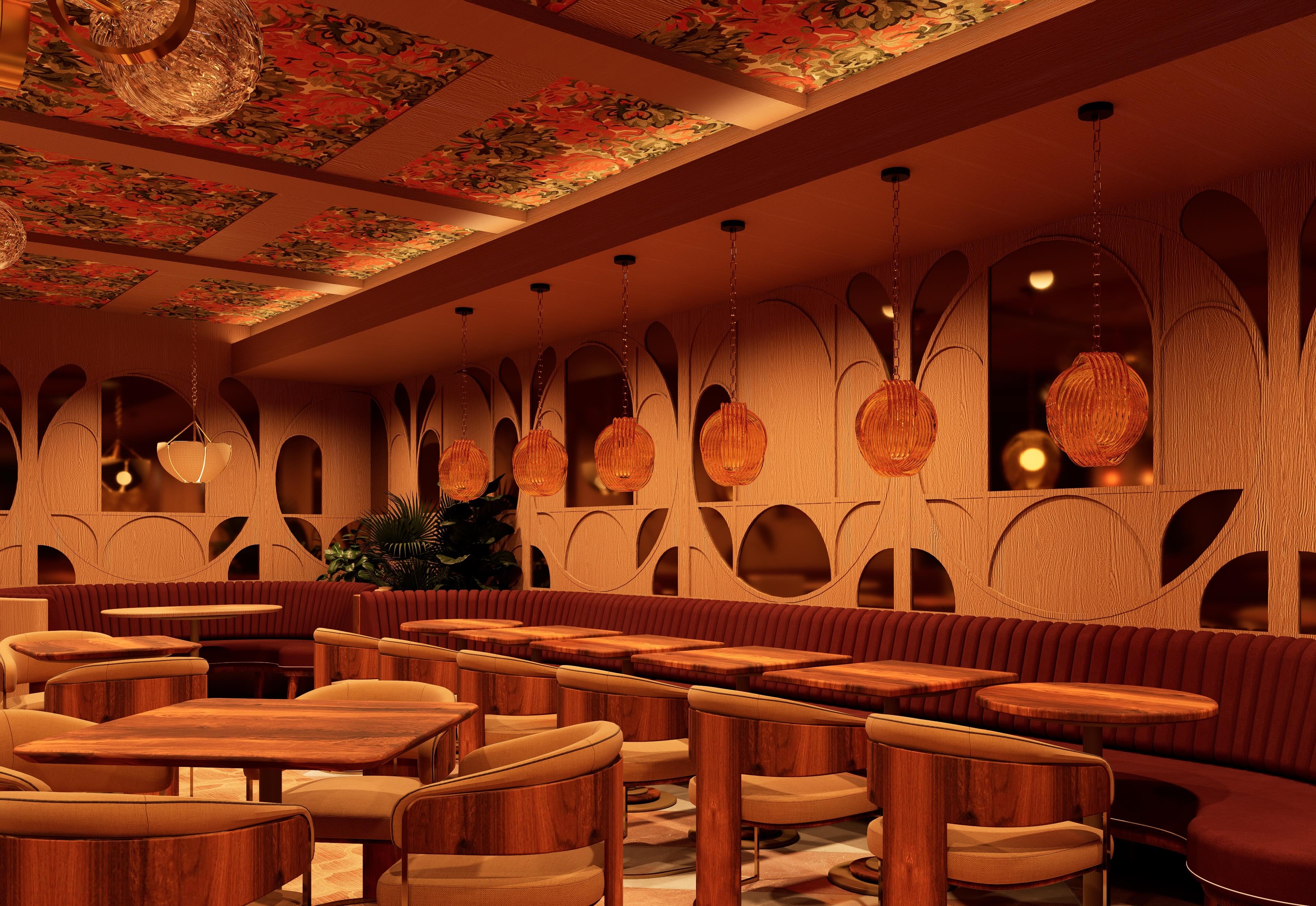 Rendering of banquette seating at The Guest House Aspen