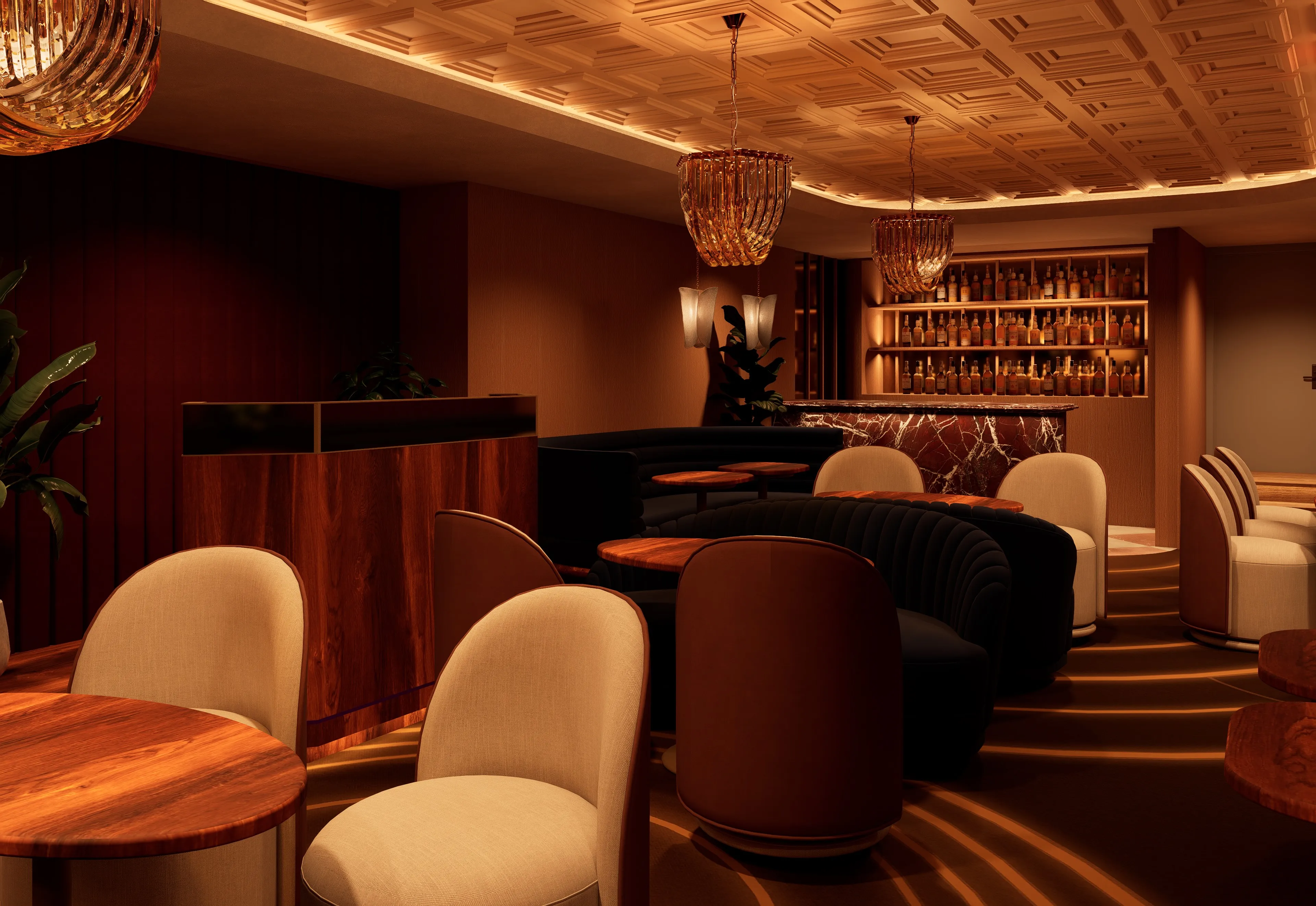 Rendering of the lounge bar at The Guest House Aspen