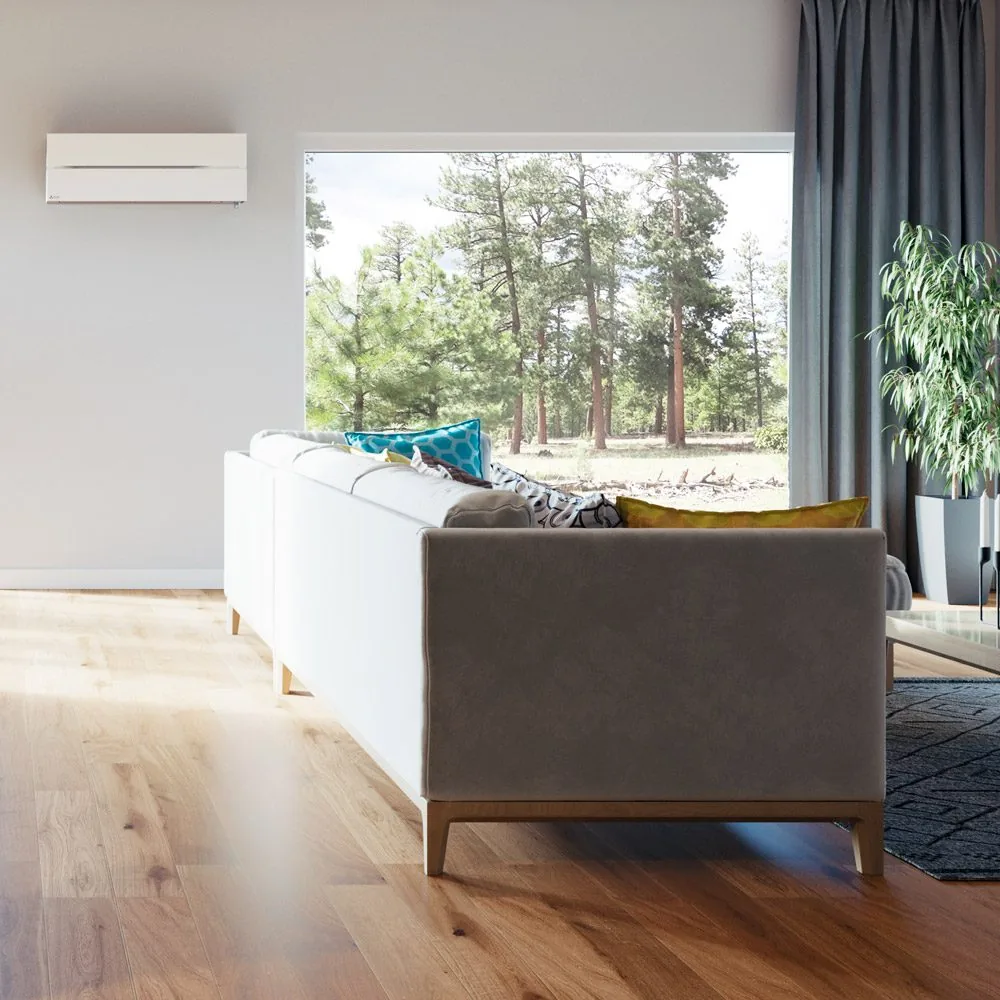 Mitsubishi Electric LN ilmalämpöpumppu valoisassa olohuoneessa