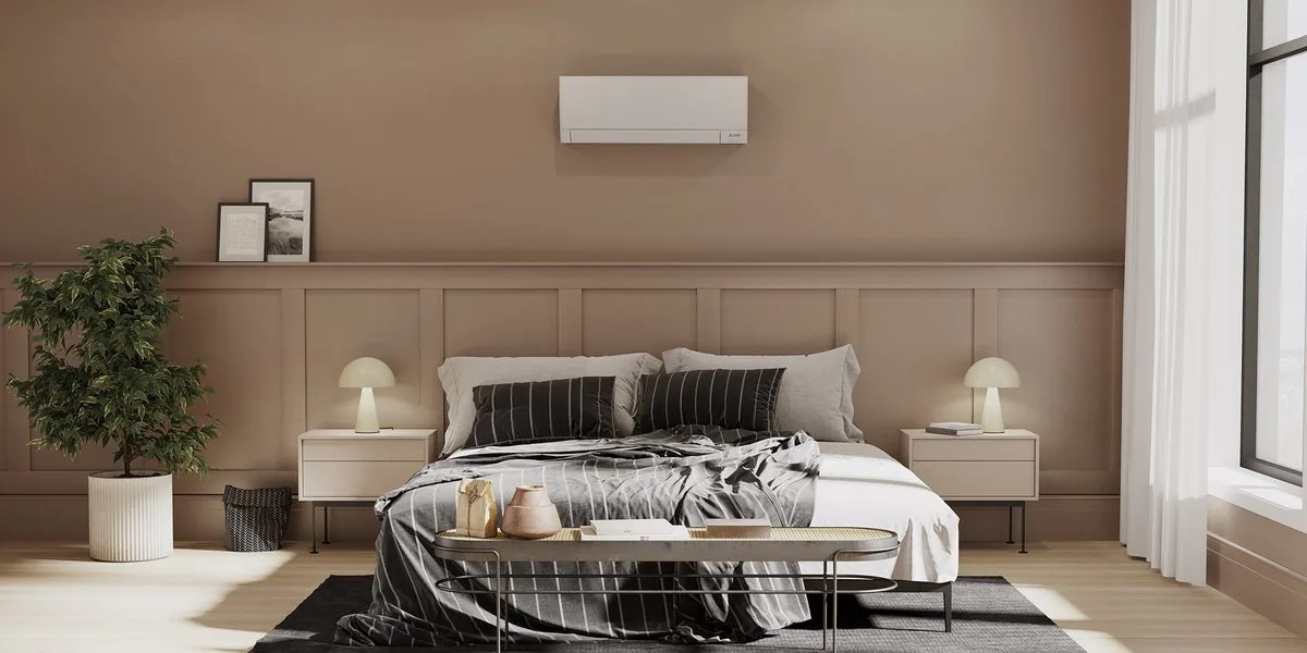 Mitsubishi Electric AY ilmalämpöpumppu modernissa makuuhuoneessa