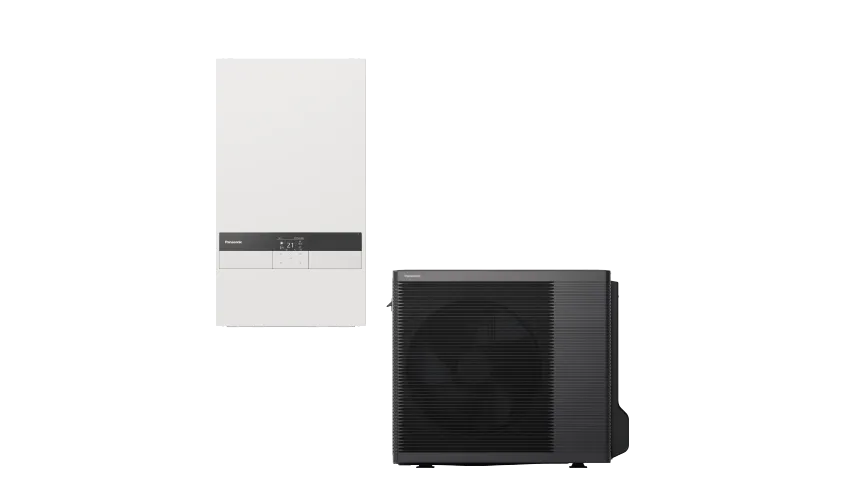Panasonic Aquarea High Performance K – valmistajan mallisarjakuva; kuvassa 7 kW:n bi-bloc-kokonaisuus. Sisäyksikkö ja ulkoyksikön kokoversio voivat poiketa.