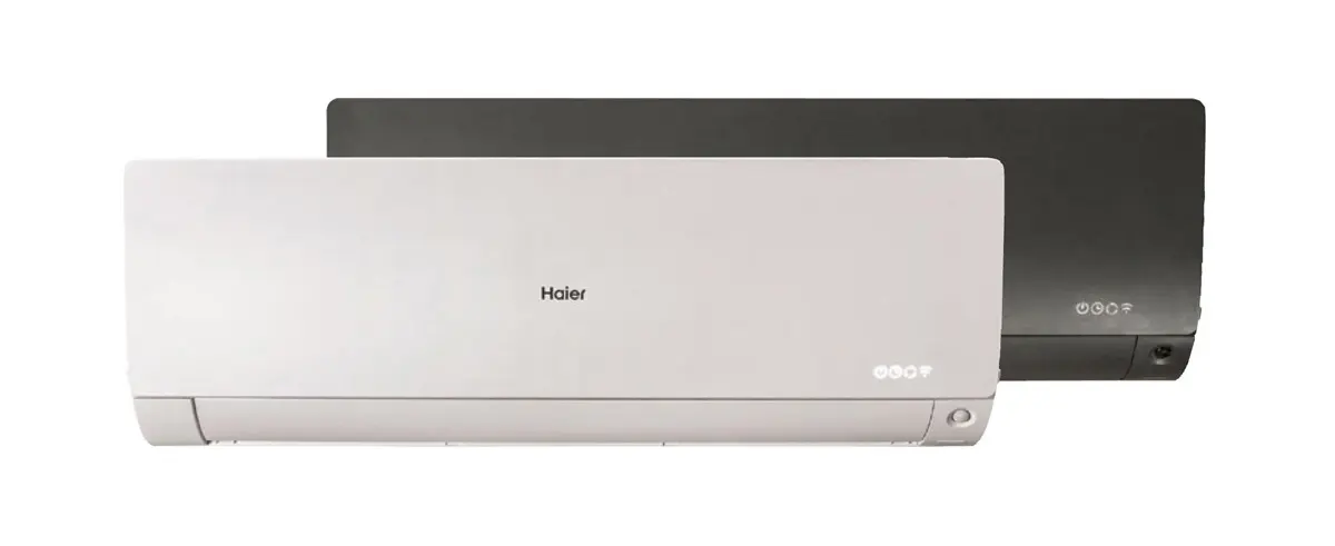 Haier Flexis Plus – valmistajan mallisarjakuva, valkoinen ja musta sisäyksikkö. Nordic-ulkoyksikkö ei sisälly kuvaan.