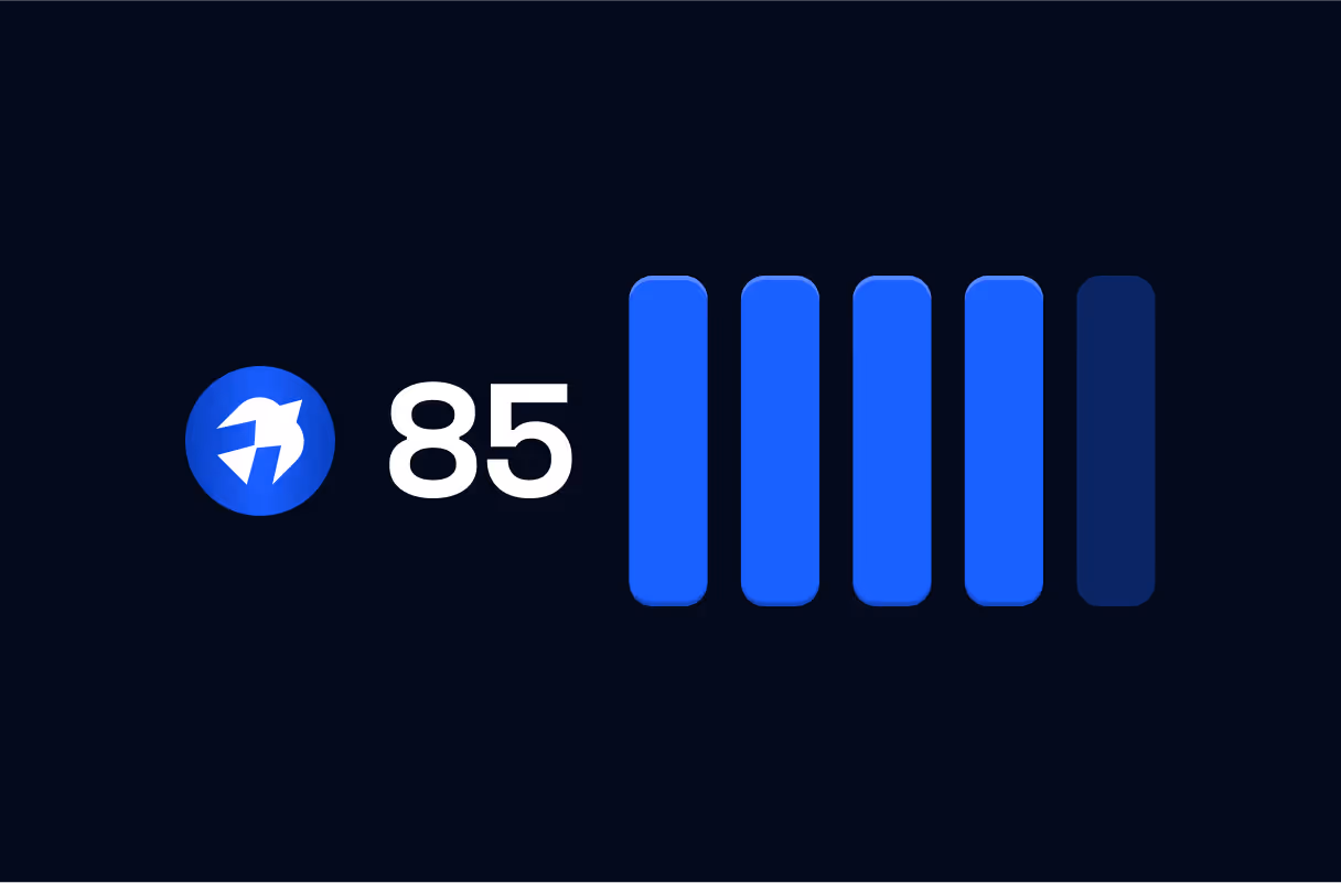 A blue and white number 85.