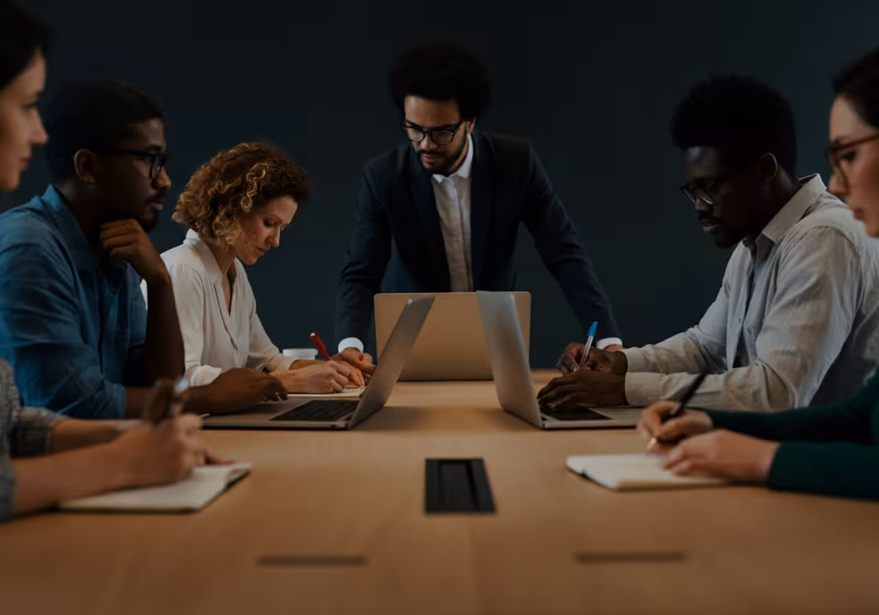 Board meeting in a office.