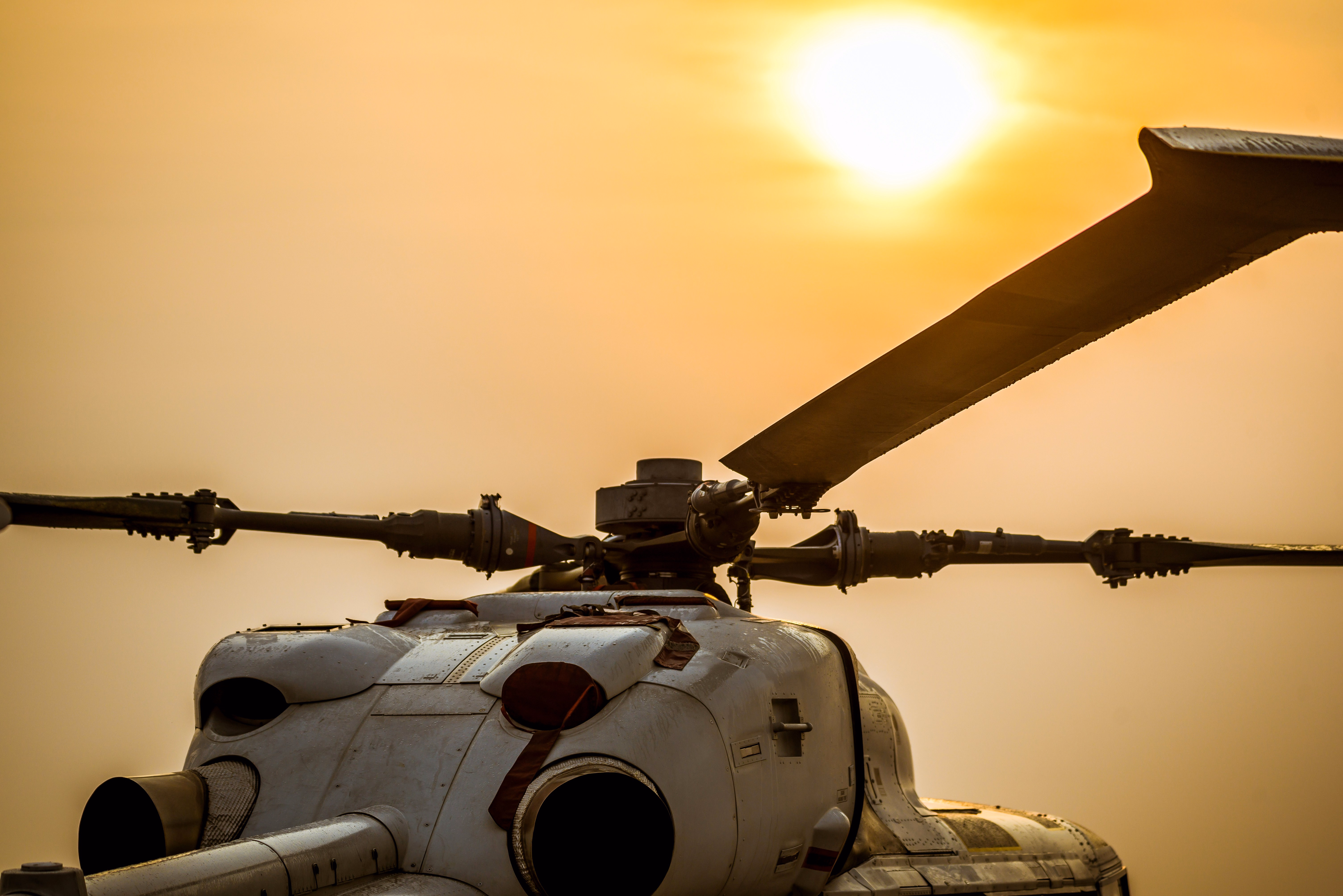 Military helicopter in the sunset.