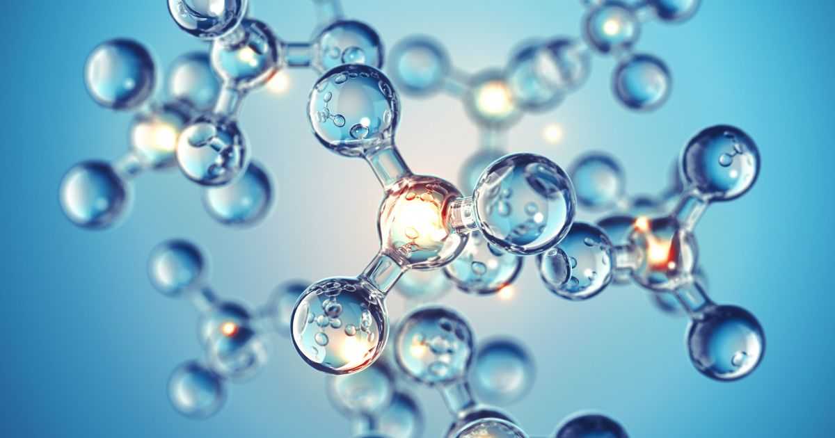 A glowing 3D molecular structure model symbolizing scientific innovation and industry research collaboration.