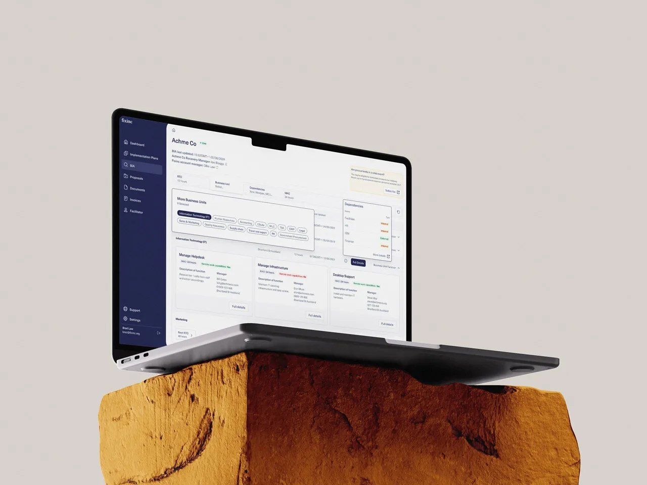 Business Continuity software example called Digital Business Impact Analysis by Fixinc
