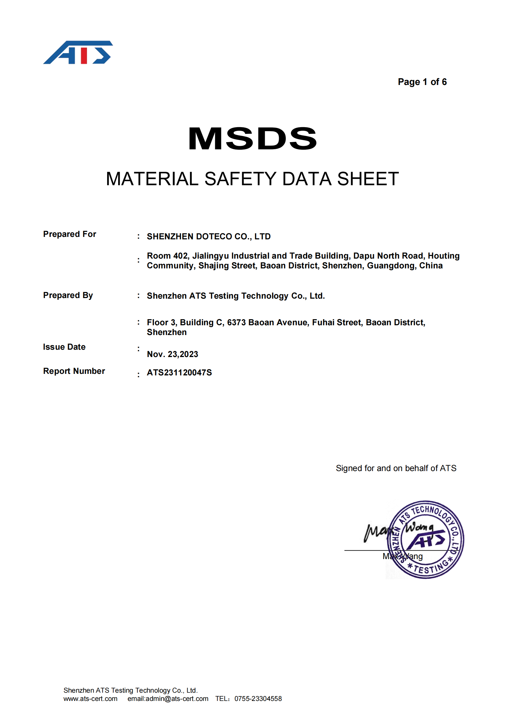 MSDS Certification