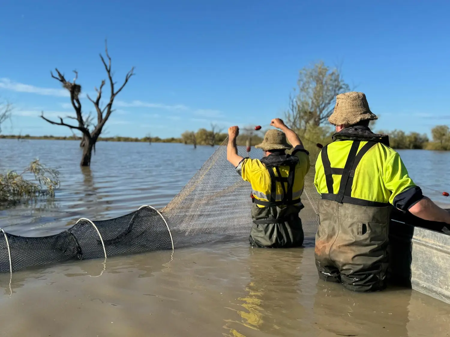 The research team at Narran Lakes during the May 2025 survey. Image: Lightning Ridge Area Opal Reserve