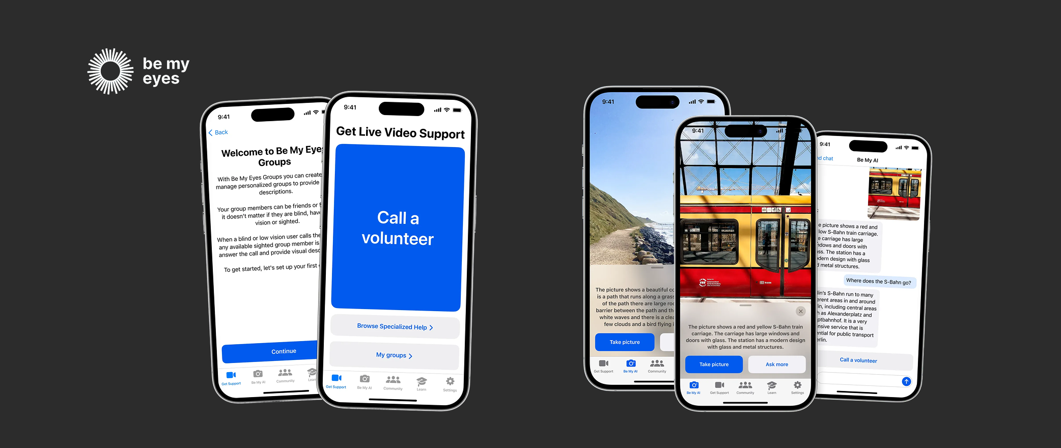 Be My Eyes platform interface showing accessibility and inclusive design as a digital product example and illustration of UX/UI best practices