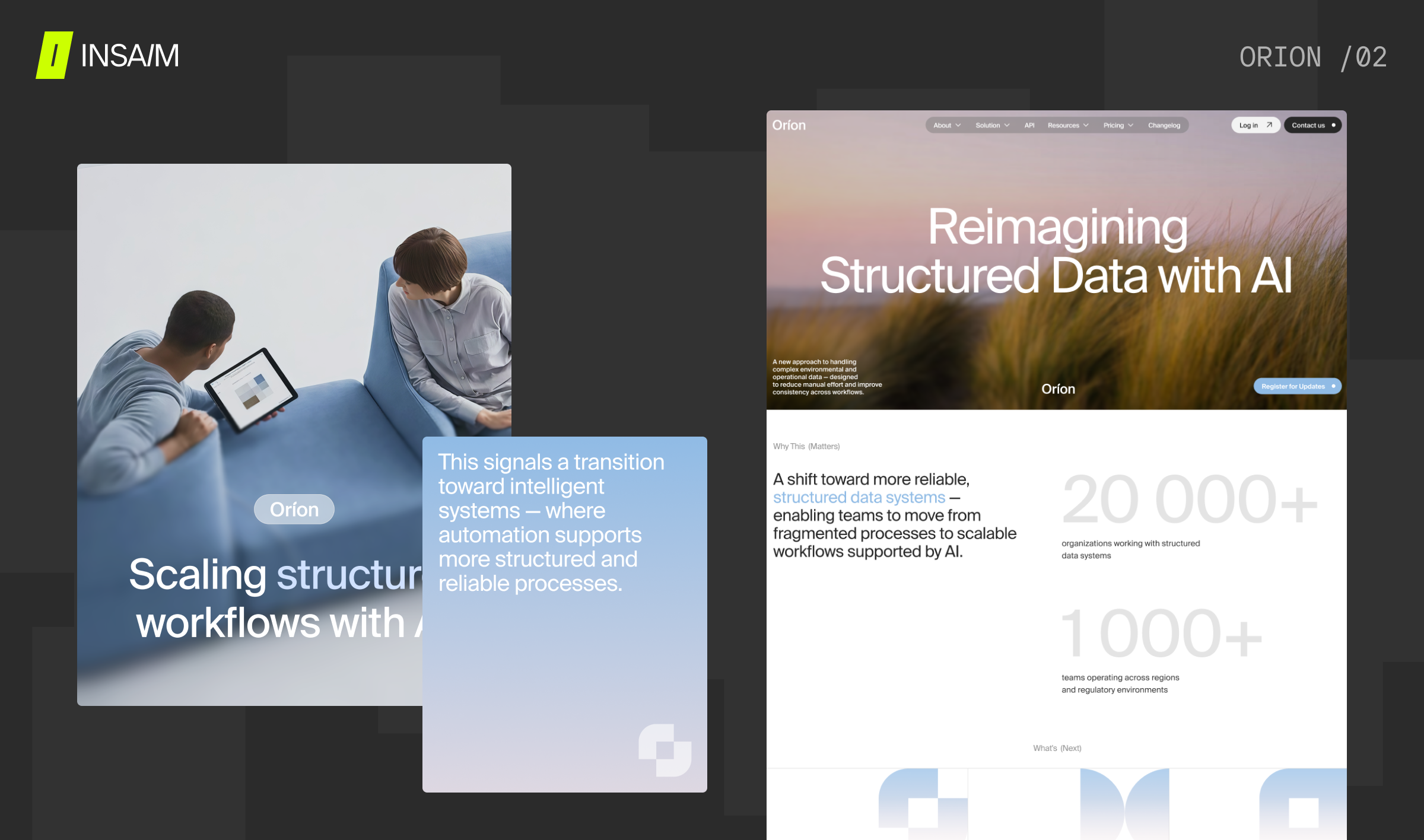 Enterprise AI website interface with refined typography, gradients, and visual hierarchy, communicating complex workflows and product maturity through structured, human-centered design.