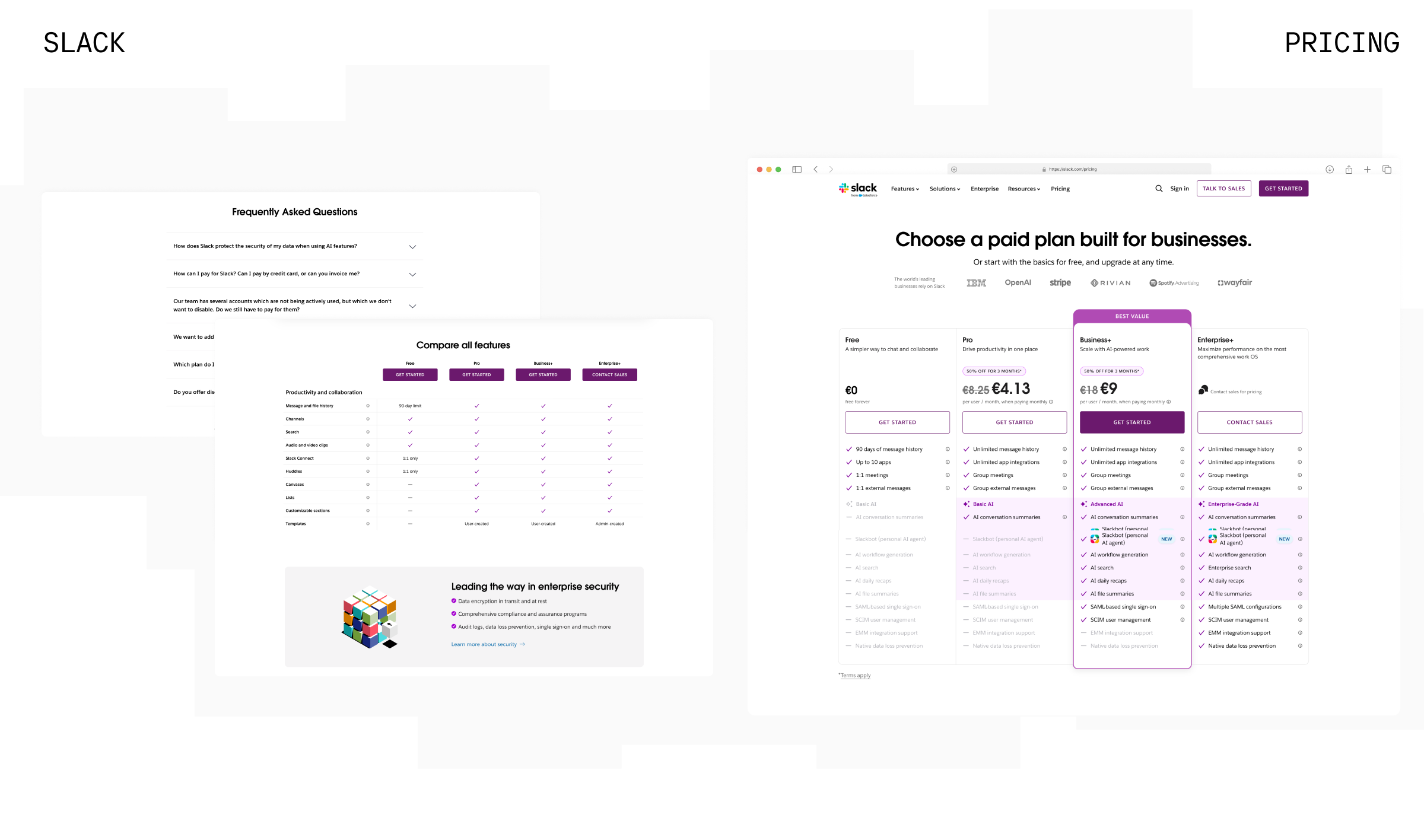 Slack pricing page design highlighting the Business+ plan with a "Best Value" badge and discounted pricing