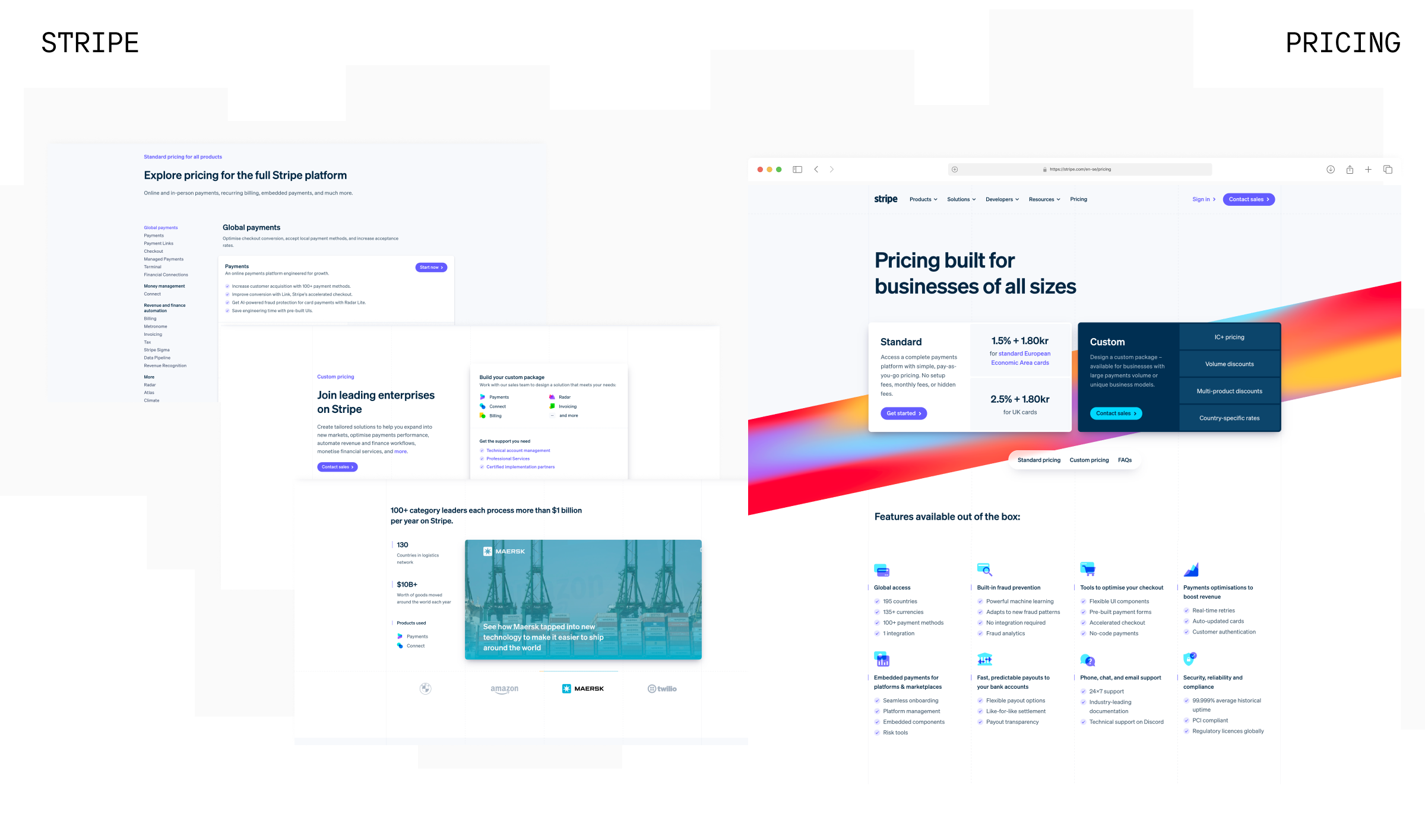 Stripe pricing page example showing standard and custom pricing options for a usage-based SaaS product