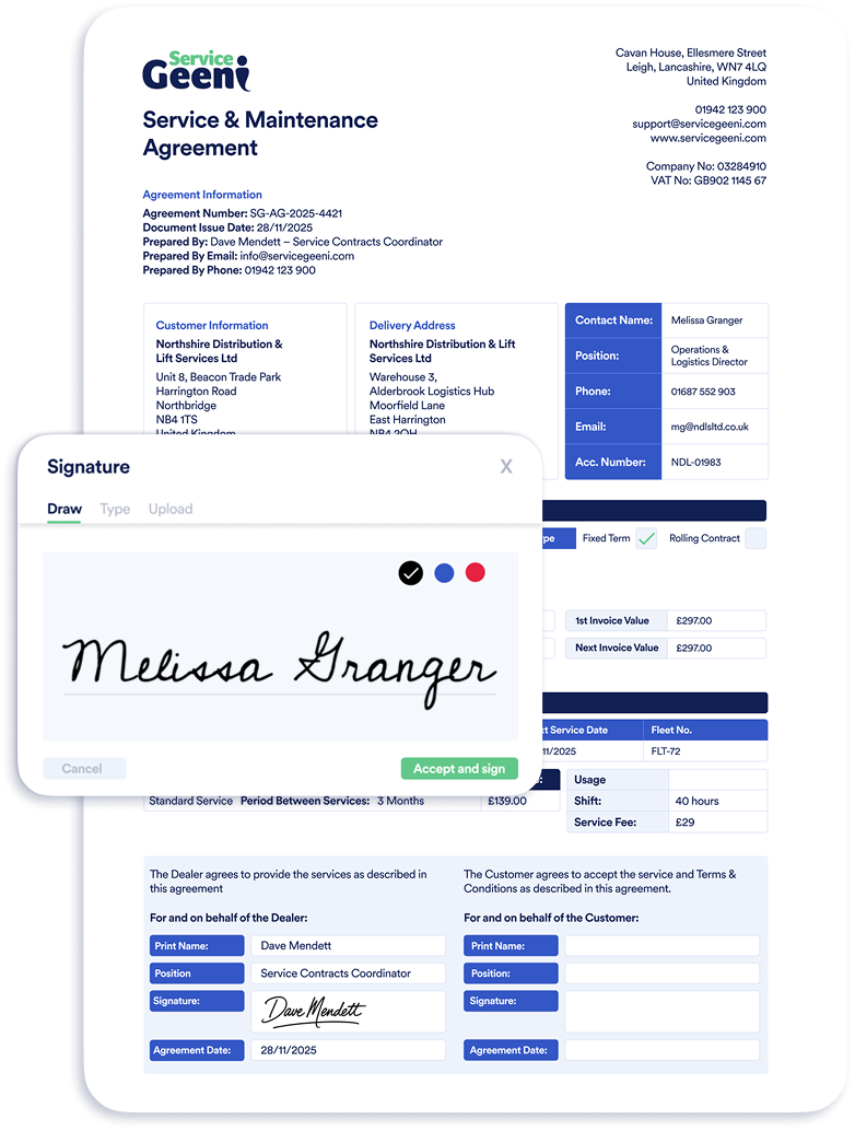 Graphic showing an example invoice using Geeni Sign