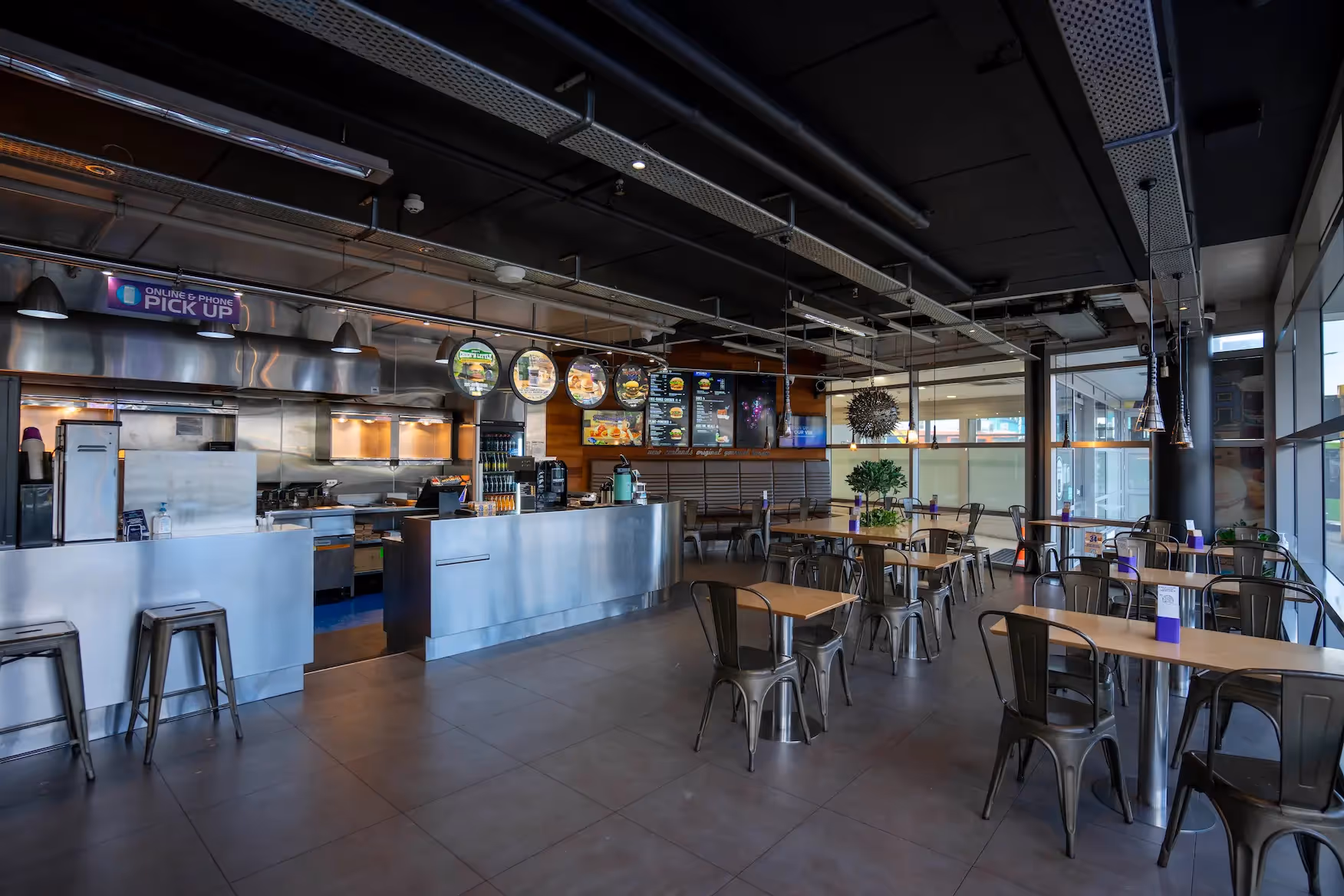 BurgerFuel Adelaide Road in-store interior seating 1