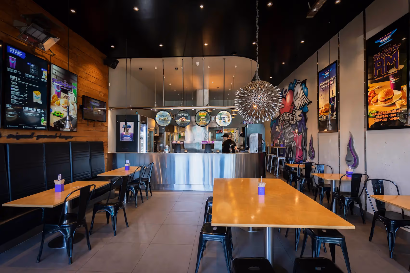 BurgerFuel Albany in-store interior seating 1