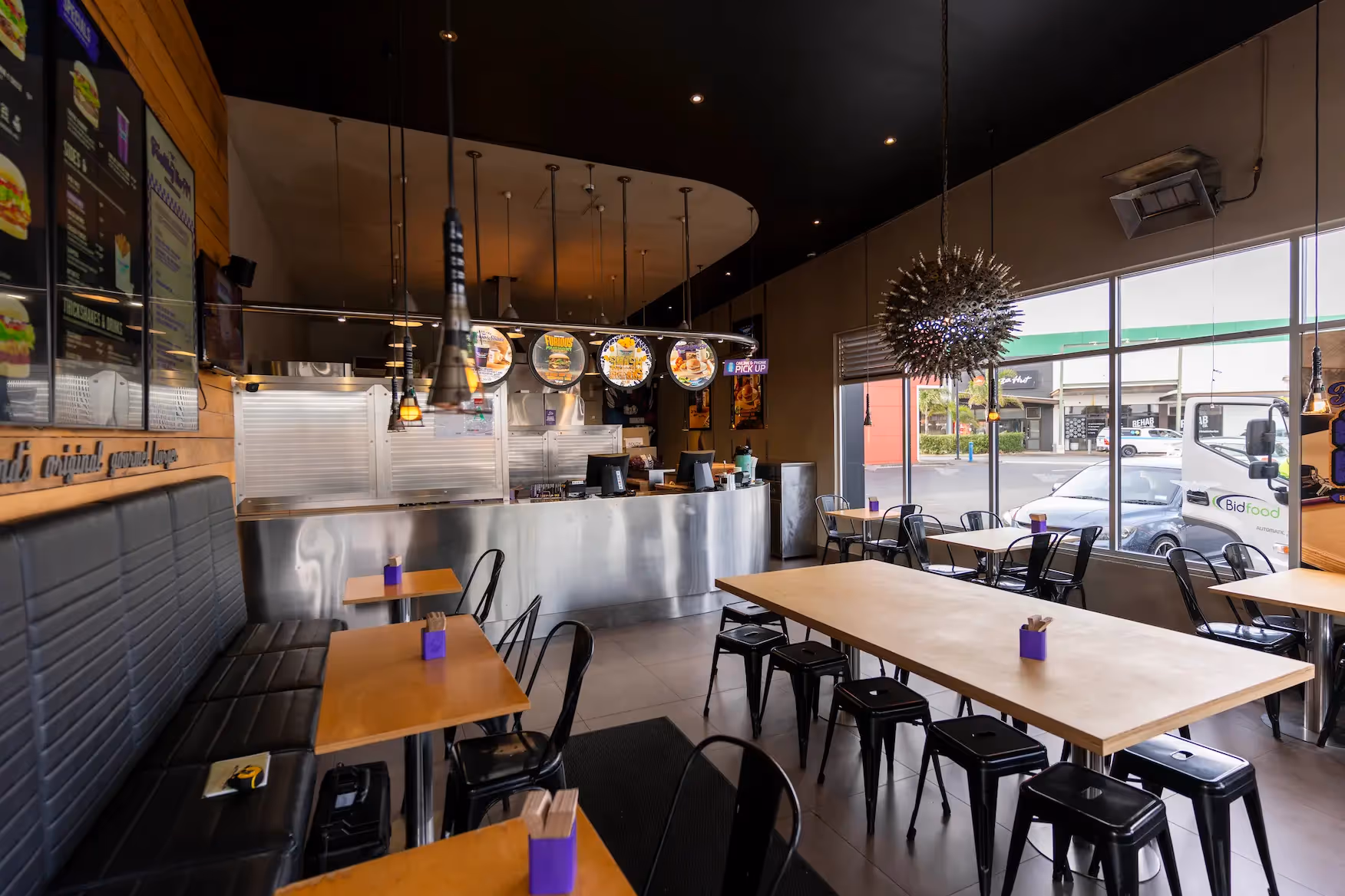 BurgerFuel Botany Downs in-store interior seating 1