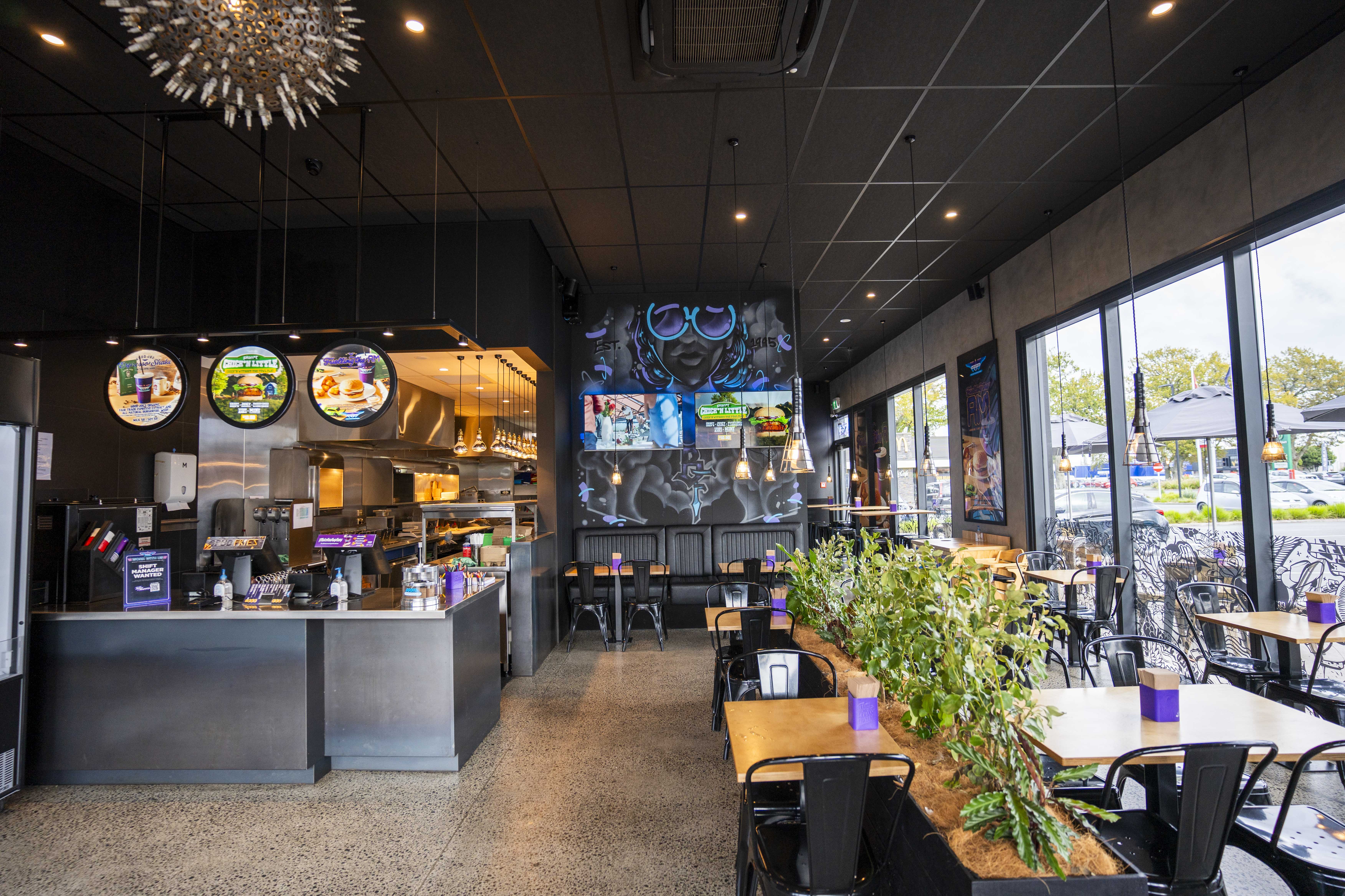 BurgerFuel Cambridge in-store interior seating 1
