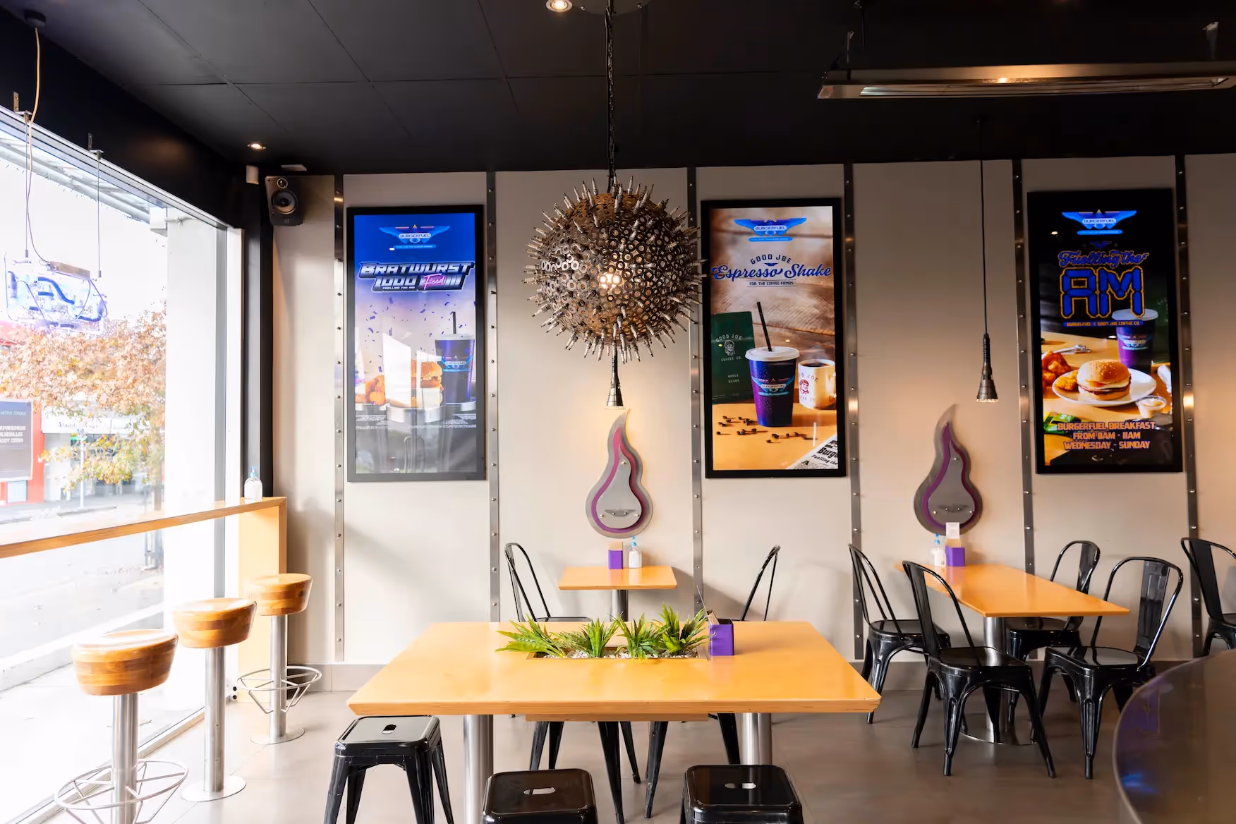BurgerFuel Ellerslie in-store interior seating 1