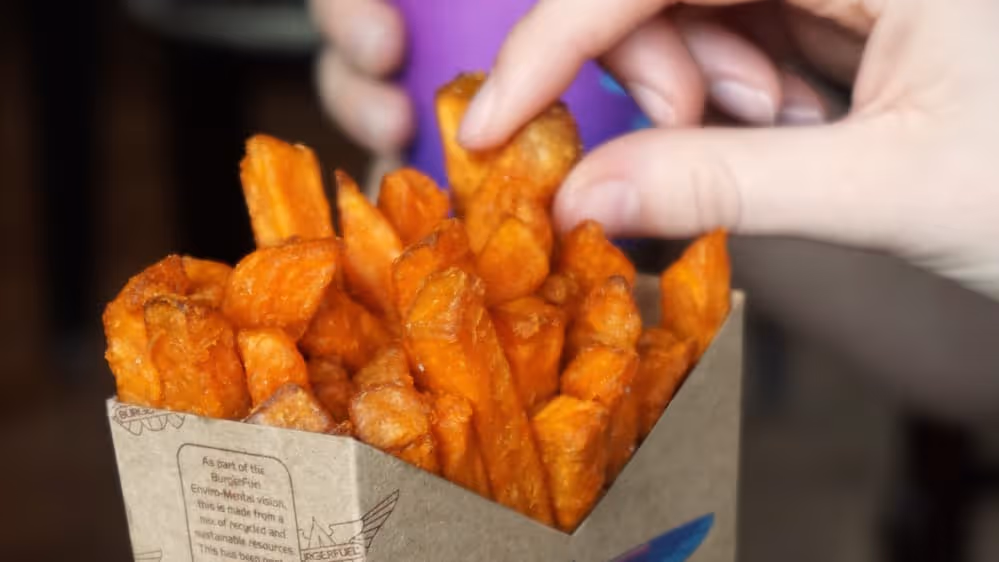 Sweet As Tater Fries: crispy golden kūmara fries from Dargaville, served with BurgerFuel aioli. Sweet, crunchy, and packed with goodness.