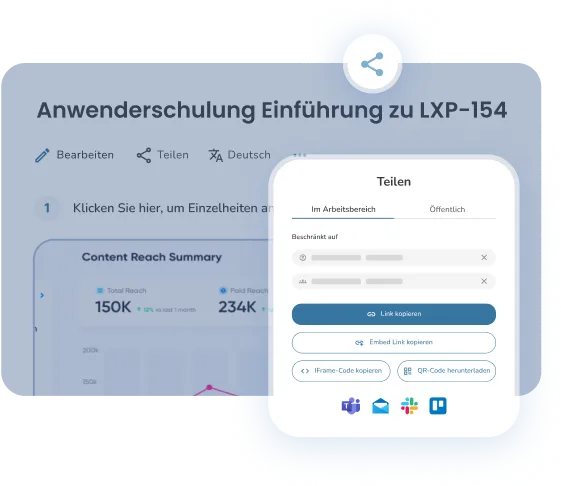 Clypp Freigabe-Oberfläche mit einem Anwenderschulungsvideo „Einführung zu LXP-154“ und mehreren Freigabeoptionen
