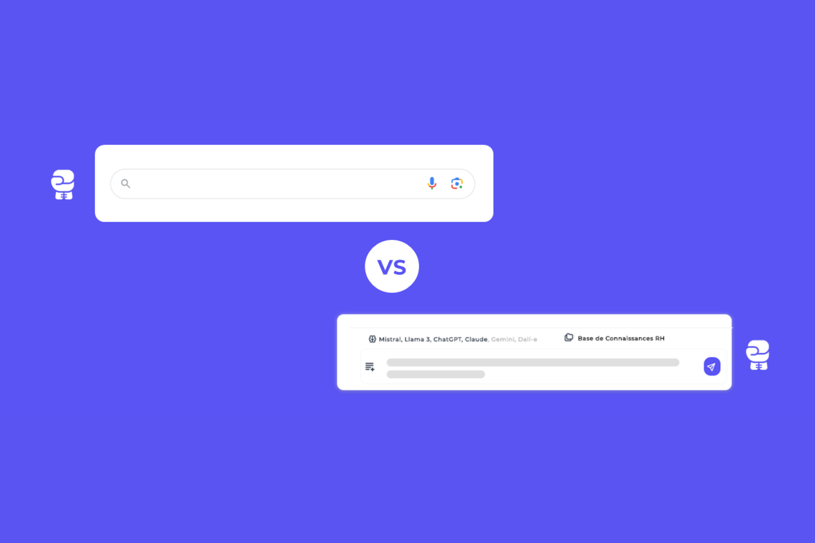 illustration d'une bulle ChatGPT et d'une barre de recherche Google en opposition