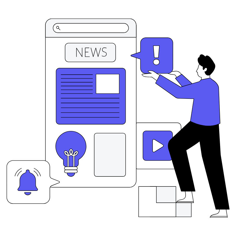 Illustration d'un homme qui des blocs symbolisant des médias