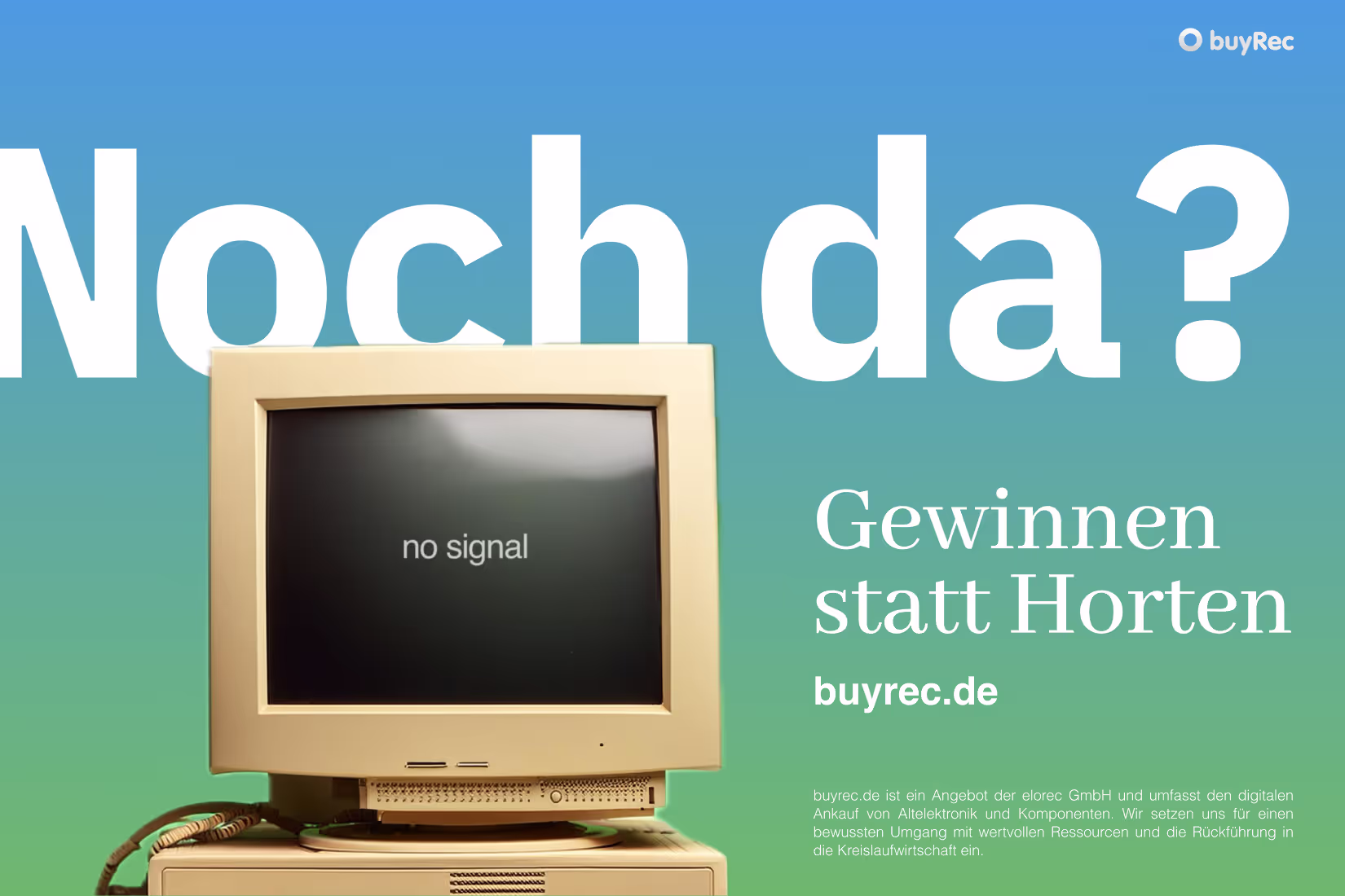 Ein Kampagnenplakat auf dem ein alter Röhrenbildschirm zu sehen ist über dem "Noch da?" steht.