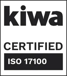 Kiwa certified ISO 17100:2015 badge for translation services obtained by MediLingua