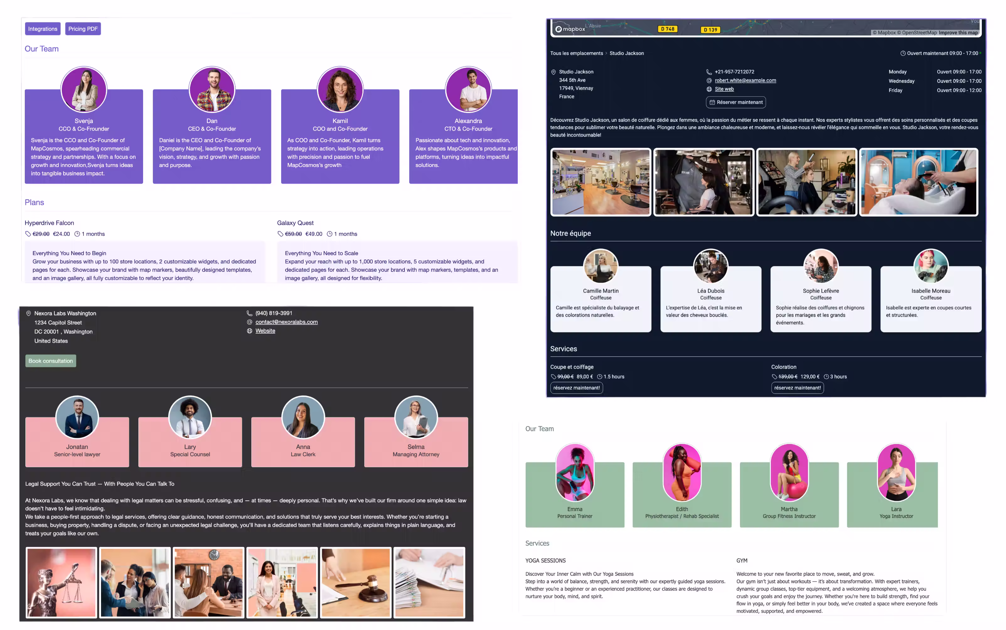 Store location page with photo gallery, local team profiles, and custom branded map markers.