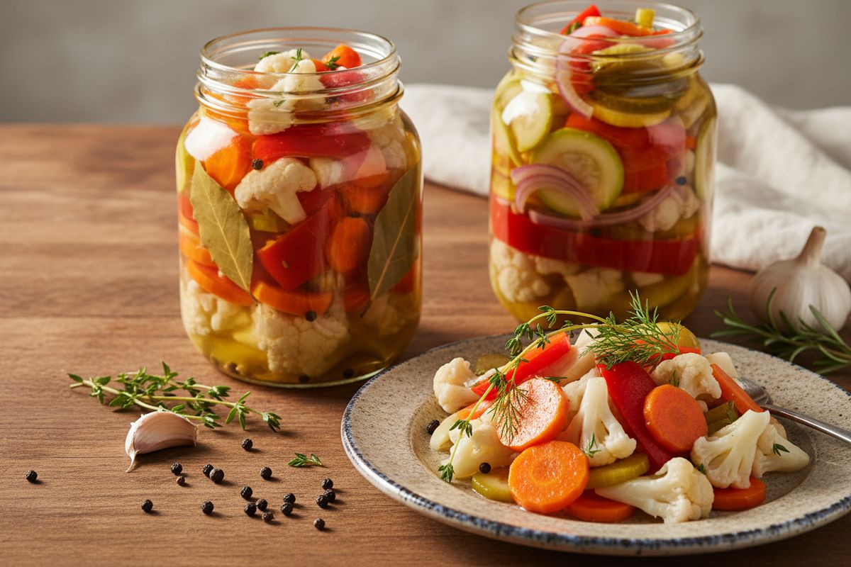 Giardiniera on italialainen pikkelöityjen kasvisten klassikko, jossa puutarhan parhaat kasvikset säilötään aromaattiseen etikkaliemeen.