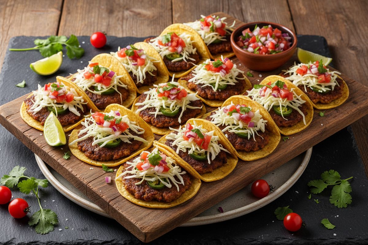 Tulinen kasvismakarasta valmistettu smash taco jalapeñolla, tomaattisalsalla ja raikkaalla kaalisalaatilla – nopea meksikolainen arki-iltaruoka.