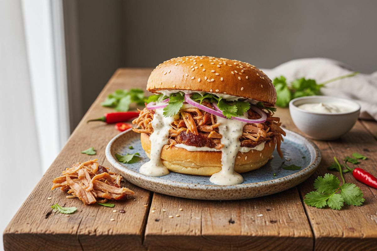 Savuinen pulled pork ja tulinen chipotle-chili-ranskakermasoosi yhdistyvät tässä seikkailullisessa hampurilaisessa, joka vie makumatkalle suoraan Amerikan etelävaltioihin.