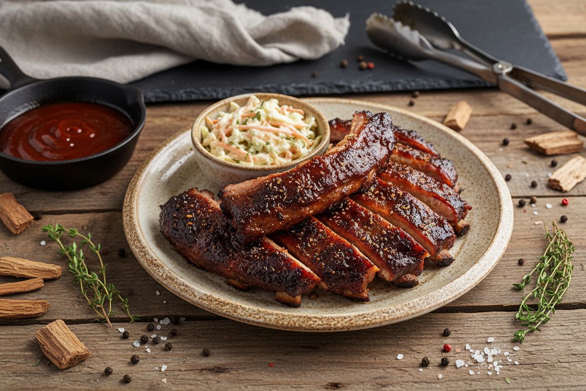Legendaariset hickory-savustetut ribsit amerikkalaisen BBQ-perinteen hengessä – liha irtoaa luusta ja savun aromi vie sinut suoraan maailman grillipääkaupunkeihin.