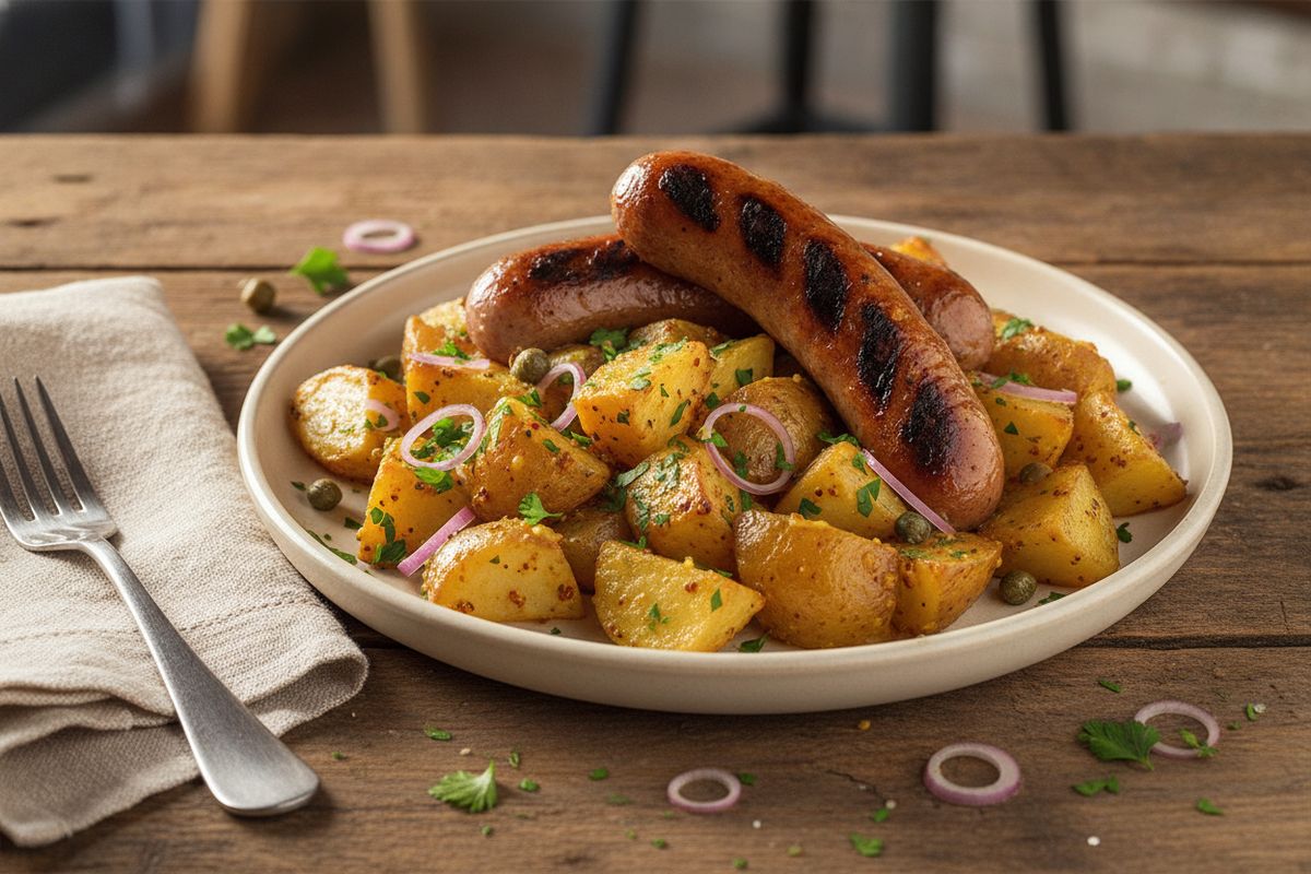 Rapea raakamakkara ja vinegrettiin marinoidut perunat – ranskalainen bistroklassikko uudessa, rohkeassa tulkinnassa.