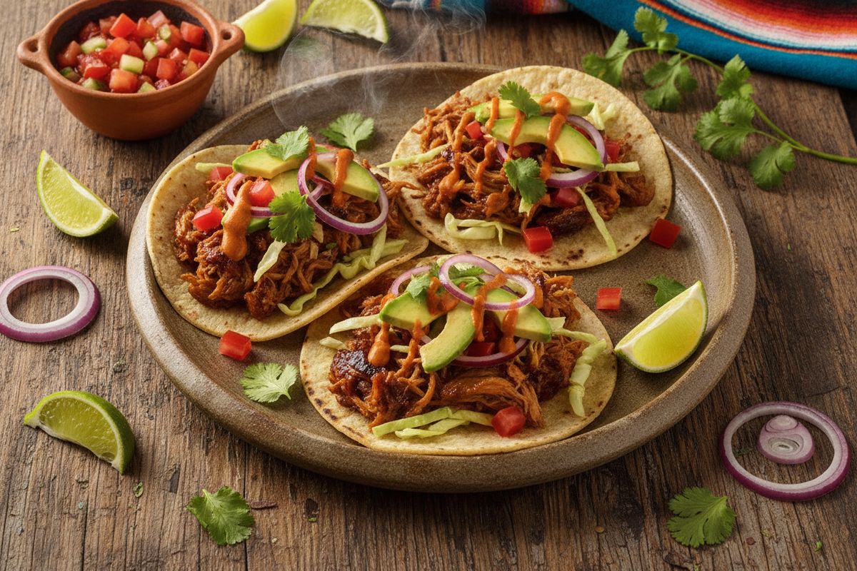 Hitaasti haudutettu pulled pork taco chipotle-mausteella, raikkaalla coleslaw'lla ja guacamolella – maailman maut yhdessä herkullisessa paketissa.