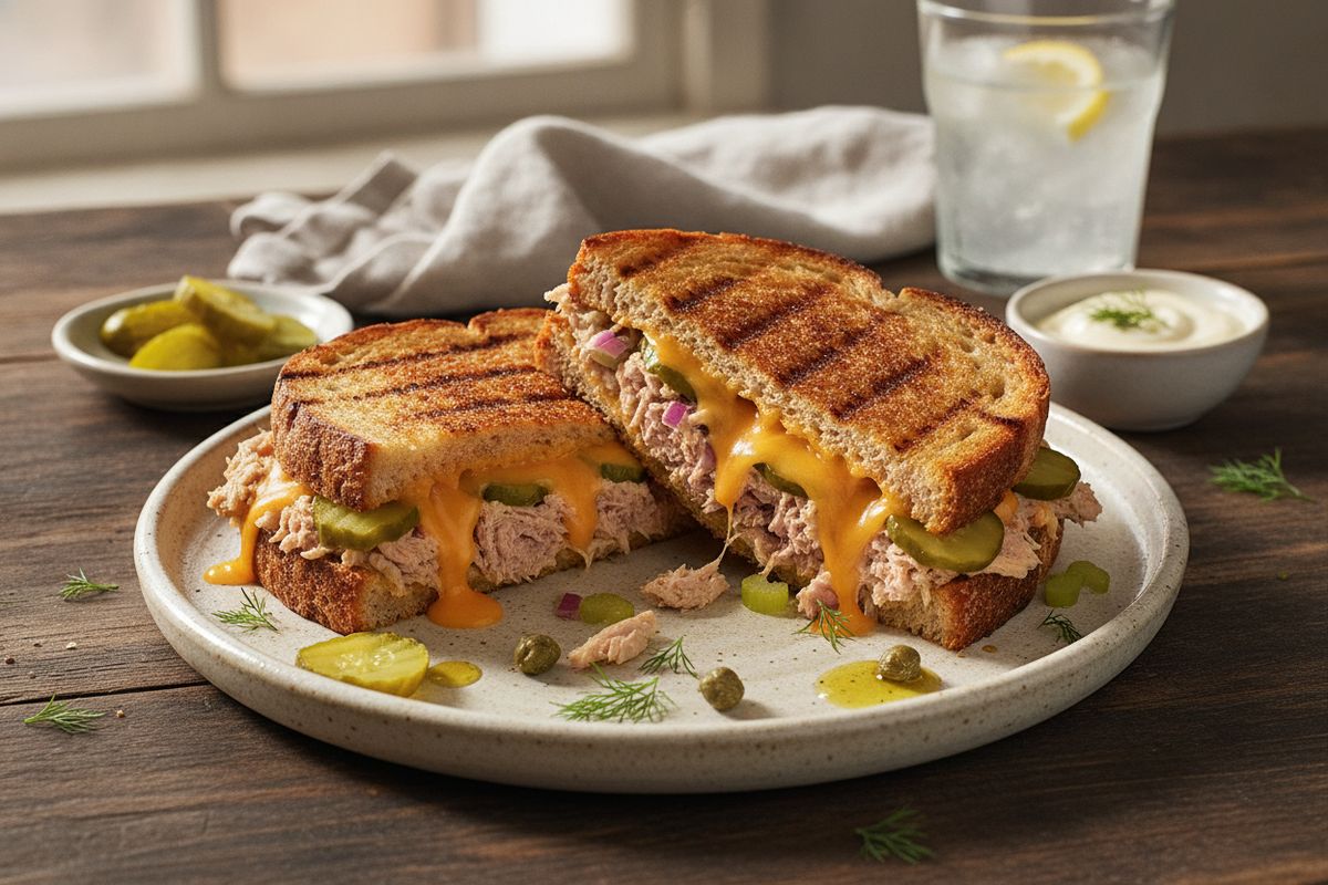 Grillattu tonnikala-cheddar-sandwich on rapea, juustoinen klassikko, joka valmistuu helposti ja maistuu aina.