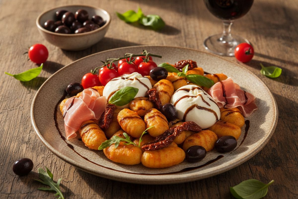 Tulinen nduja ja samettinen burratta tekevät tästä gnocchisalaatista Italian aurinkoisimmat maut yhdistävän, nopeasti valmistuvan lautasaterian.