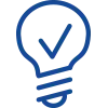 Light bulb icon with a checkmark, symbolizing ideas and successful solutions.